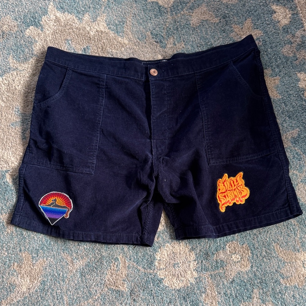 Birdwell Navy Men's Flat Front Corduroy Shorts with custom Patches
